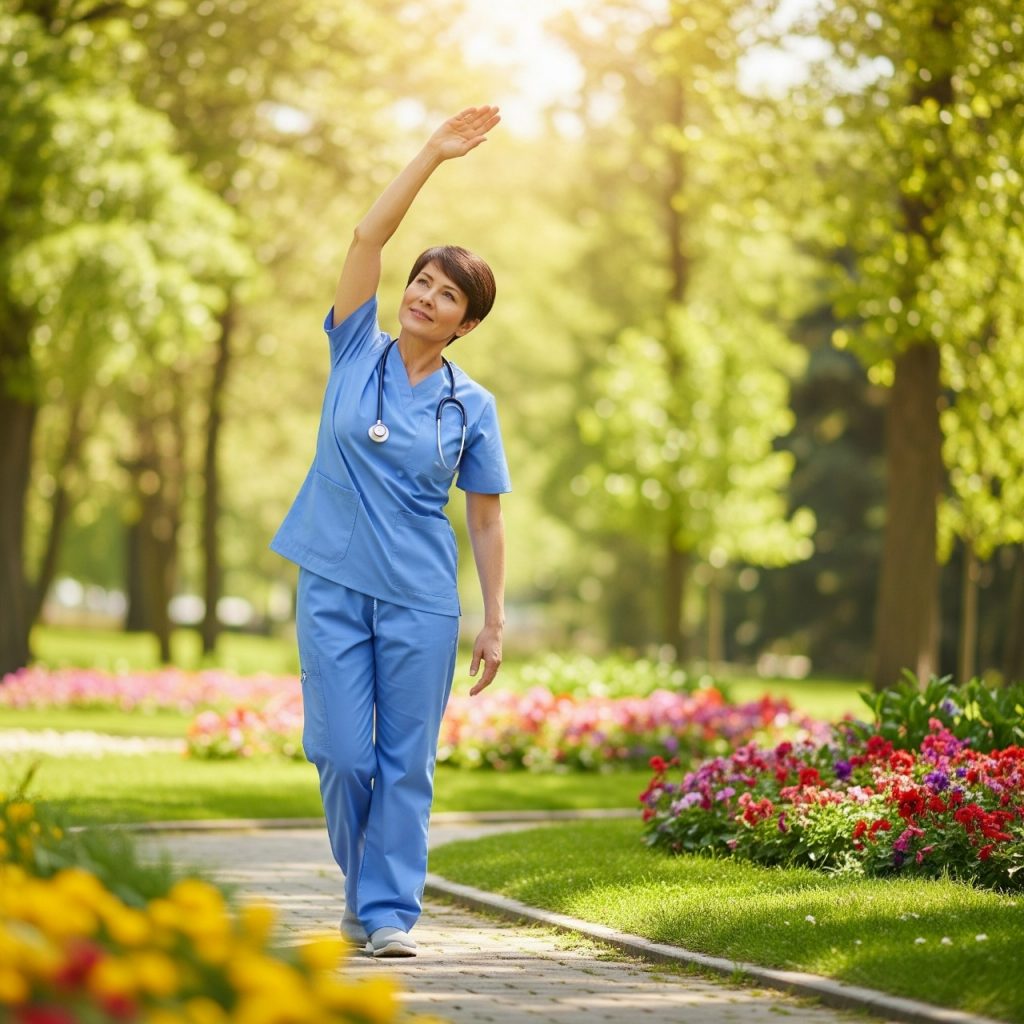 Doctor walking outside or doing light exercise