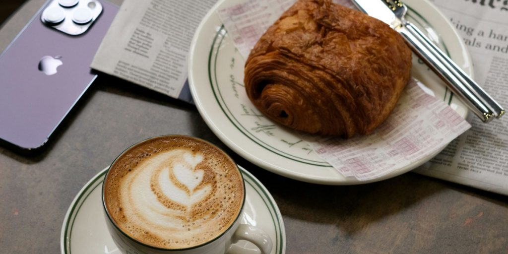 Breakfast with newspaper and coffee